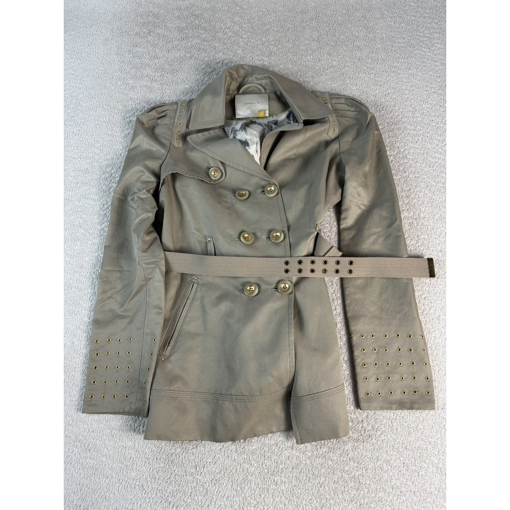 Leifsdottir Jacket Womens 10 Belted Studded Double‎ Breasted Trench Coat Modern